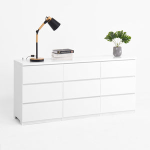 English Elm 9 Drawer White Matte Dresser Handleless Minimalist Storage for Bedroom Entryway W409P371352
