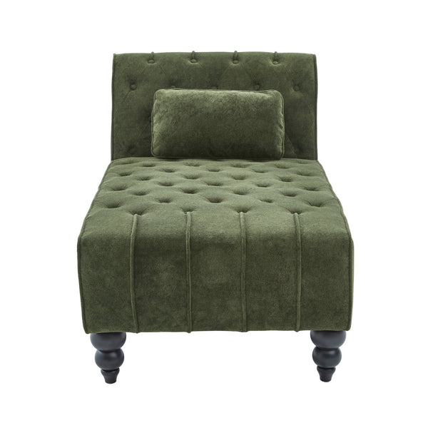 English Elm Chaise Lounge Velvet Upholstered Accent Chair with Birch Legs for Living Room Decor Forest Green N776P412298G