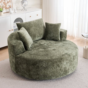 English Elm Round Swivel Barrel Chair Plush Chenille Upholstery Cozy Accent Seat for Any Room Green W2915P338893