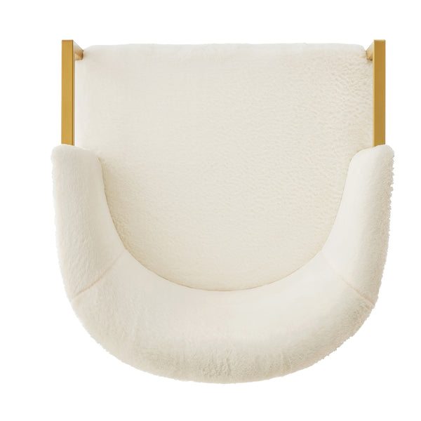 English Elm Modern Faux Fur Accent Chair Plush Upholstered Seat with Gold Iron Legs for Any Room Beige N763P360688A