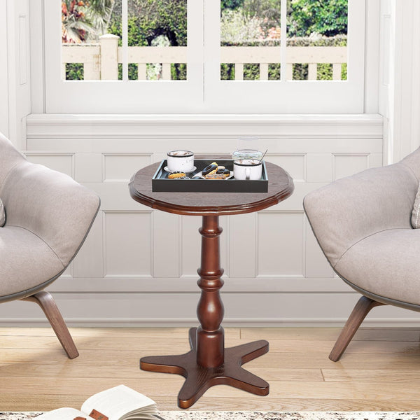 English Elm 15.75 inch Round Small End Table Vintage Wooden Pedestal Side Table with Rounded Top and Easy Assembly Walnut Brown W2295P339100