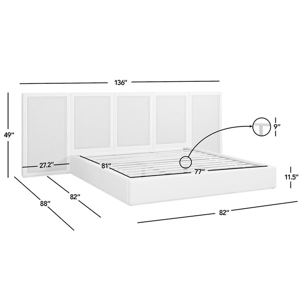 English Elm Jennifer Taylor Home - Capri Upholstered Extended Headboard Cane Platform Bed in Antique White Polyester, Coastal Chic B2719P385740