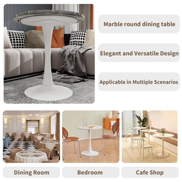 English Elm Marble-Top Round Side Table With Tapered Base, Modern Minimalist Design For Stylish Home Spaces W1935P353407