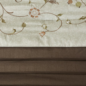 English Elm Embroidered 7-Piece King Comforter Set In Green, Chocolate & Taupe - Luxurious Floral Design & Pillows B03597124