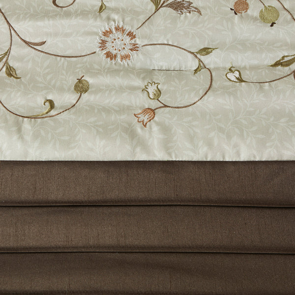 English Elm Embroidered 7-Piece King Comforter Set In Green, Chocolate & Taupe - Luxurious Floral Design & Pillows B03597124