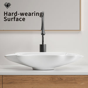 English Elm Bathroom Seashell Ceramic Vessel Sink Above Counter Glossy White Sculptural Basin W3402P350144