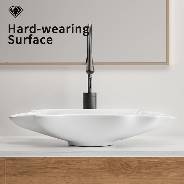 English Elm Bathroom Seashell Ceramic Vessel Sink Above Counter Glossy White Sculptural Basin W3402P350144
