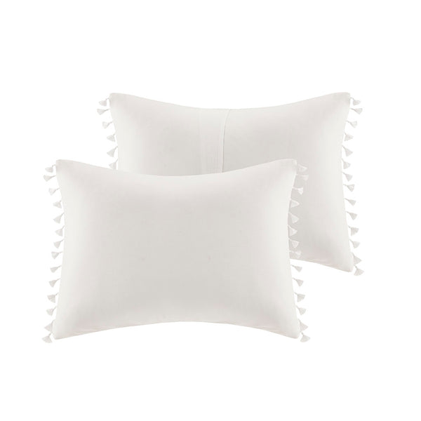 JLA Home Madison Park - Cotton Madison Park Tassel Duvet Cover Set in Ivory — 100% Percale Breathable, Button Closures, Machine Washable MP12-5862
