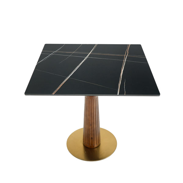 English Elm Modern Square Dining Table, 33.5" Sintered Stone Top With Elegant Wooden Legs & Gold Base, Ideal For Small Spaces And Two-Person Dining W1535S00570