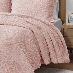 JLA Home Madison Park - Embroidered Medallion Faux Fur Ultra-Plush Comforter Mini Set — Soft, Machine-Washable Luxury for Bedrooms Blush MP10-5062