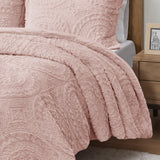 Madison Park Arya BOHO Embroidered Medallion Faux Fur Ultra Plush Comforter Mini Set MP10-5061 Blush