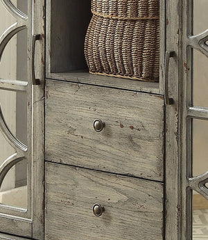 English Elm Velika Distressed Weathered Finish Console Table with Mirrored Diamond Inlay, Drawers & Storage Gray 53 L x 20 W x 37 H B2726P251798