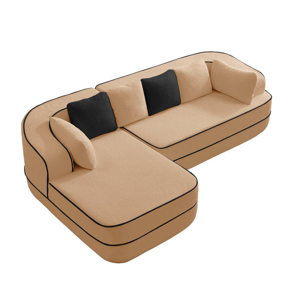English Elm 106" Luxurious Teddy Velvet L-Shaped Sofa With Chaise – No Assembly, Ergonomic, Fluffy Comfort In Camel W714S01418