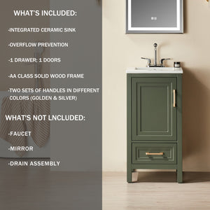 English Elm Fully Assembled 18'' Green Bathroom Vanity – Compact, Stylish, And Ready To Install With Hardware Options! W1826P343437