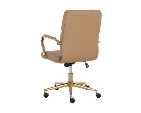 Sunpan Kleo Modern Office Chair with Gold Stainless Steel Frame and Luxurious Faux Leather for Comfort Tan