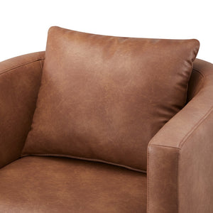 English Elm Sutton Ultra-Soft Faux Leather Swivel Barrel Chair in Brown — Stain-Resistant, Reversible Cushions, 360° Comfort B050P322591