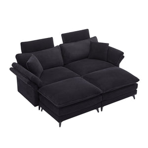 English Elm Deep Seat Sectional Sofa - Plush Black Corduroy Couch With Ottomans For Modern Living Spaces W2120S00001-GIGA
