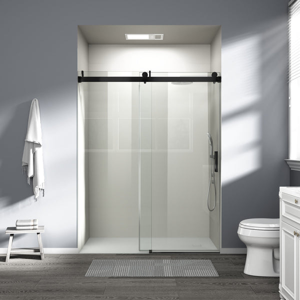 English Elm 56" Frameless Sliding Shower Door Tempered Glass Soft Close Brushed Nickel Hardware Matte Black W1573P198746