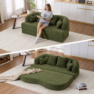 English Elm (old Sku W2231p392100) Chenille Sleeper Sofa Foldable Convertible Loveseat with Four Pillows Green W2231P466737