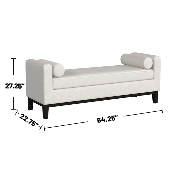 English Elm Upholstered Modern Accent Bench with Armrests and Bolster Pillows, Foam Seat, Black Tapered Legs Vanilla White B016P383452