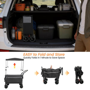 English Elm Multi-functional Heavy Duty Folding Wagon with Canopy Steel Frame All Terrain Wheels Black+ Gray W2932P417662