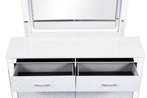 English Elm Livorno Embossed Silver Champagne Chest with Felt-Lined Top Drawer, Dovetail Full-Extension Drawers, Mirror Trim Accents Silver+White 37 L x 65 W x 20 H B078P286325