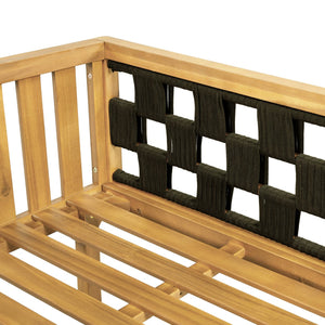 English Elm Luxury Acacia Wood Outdoor Daybed with Black Rope Weave and Grey Cushioned Seating N770P373436L_N770P234486F