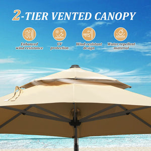 English Elm Round Cantilever Umbrella with Center Pole - 9-Rib Reinforced Aluminum Frame, 360° Pedal Rotate, Hydraulic Opening and 5-Position Tilt Adjustment for Superior Sun Protection Beige W1859P337923