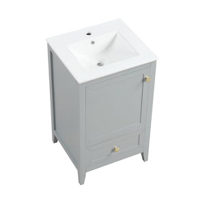 English Elm 20" Compact Bathroom Vanity Grey Mdf Cabinet Ceramic Sink Soft Close Storage N725P351851E