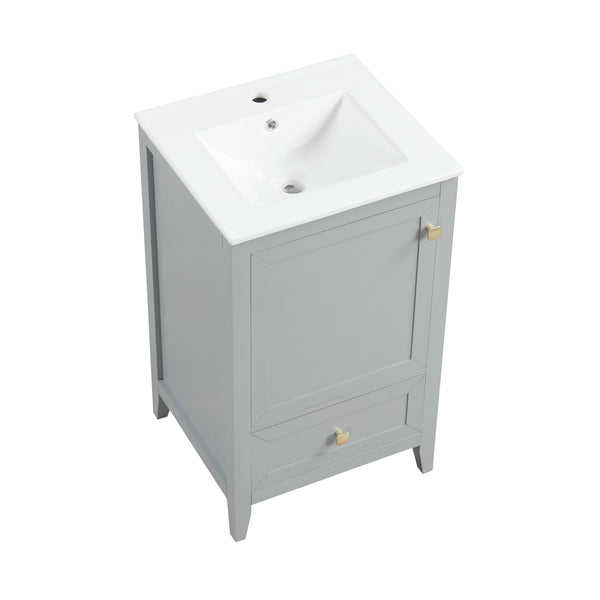 English Elm 20" Compact Bathroom Vanity Grey Mdf Cabinet Ceramic Sink Soft Close Storage N725P351851E