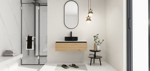 English Elm 36'' Floating Wall Mounted Vanity with Art Ceramic Vessel Sink and Soft Close Drawer W999S00363