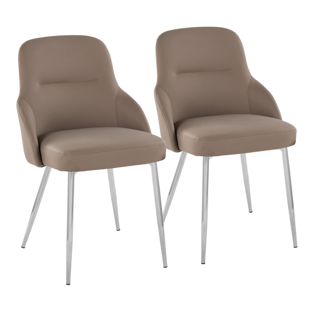 English Elm Chair Set of 2 High Back Faux Leather Dining Seats with Polished Metal Legs Brown,Chrome B202S02132
