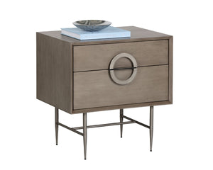Sunpan EMERY Nightstand - Handcrafted Antique Silver Accents with Ash Grey Finish & Soft-Closing Drawers 104099