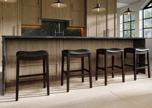 English Elm 31in. Hardwood Barstool Nailhead Faux Leather Seat Club Style Kitchen Island Seating Black B2751P436417