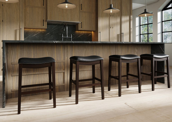 English Elm 31in. Hardwood Barstool Nailhead Faux Leather Seat Club Style Kitchen Island Seating Black B2751P436417