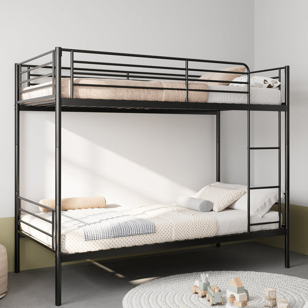 English Elm Bunk Bed Twin Over Iron Frame Full Guardrail Ladder No Box Spring Needed W3752P449023