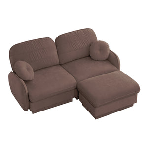 English Elm Chenille Cloud Modular Loveseat with Deep Foam Cushions Quilted Back and Ottoman Rose Dust W714S01775