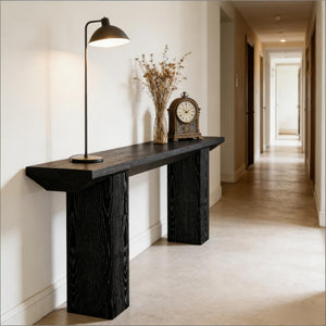 English Elm Practical Geometric Console Table with Matte Black Wood Grain Finish for Entryway or Sofa T3971P452021