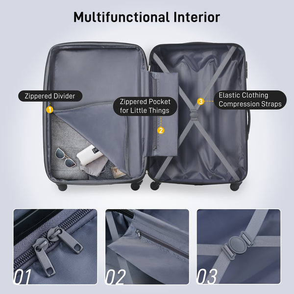 English Elm 3 Piece Abs Hardshell Spinner Luggage Set with Tsa Lock Expandable Travel Suitcases Blue PP191030AAC