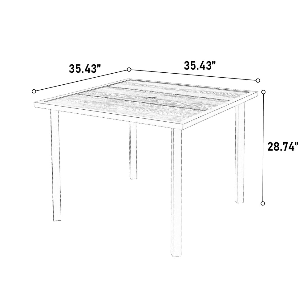 English Elm Table and Chair Outdoor Dining Set Wicker Steel Patio Seats Four with Umbrella Hole W640P445840
