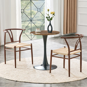 English Elm Wesborn Artisan Rope Woven Iron Dining Chair Set Medieval Y Back Industrial Style Brown W2920P430785