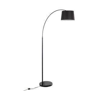 English Elm March Contemporary Floor Lamp – Sleek Black Marble Base, Arc Metal Design & Warm Linen Shade For Elegance B202S01367