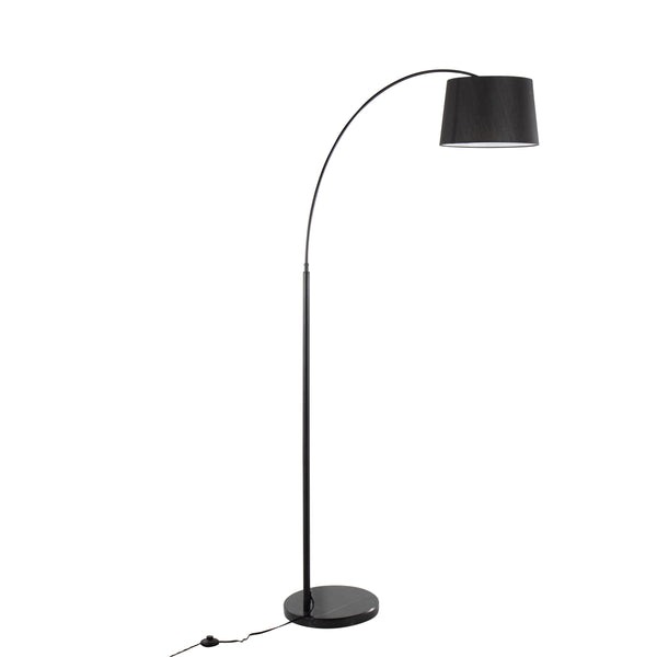 English Elm March Contemporary Floor Lamp – Sleek Black Marble Base, Arc Metal Design & Warm Linen Shade For Elegance B202S01367