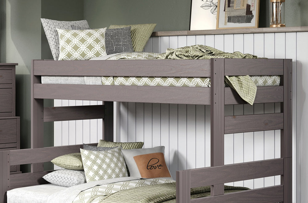 English Elm Gray Twin Bunk Bed Rustic Plank Wood Brazilian Pine Solid Wood Ladder Headboard Footboard, 78"W x 61"H Gray 43 L x 4 W x 37 H B2741S00287