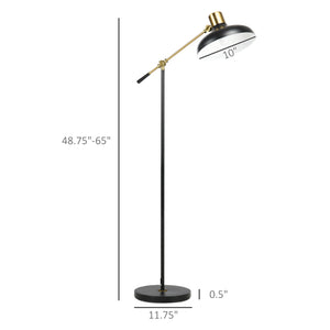 English Elm Standing Articulating Floor Lamp Black Gold Metal Industrial Task Light for Reading T3971P438381