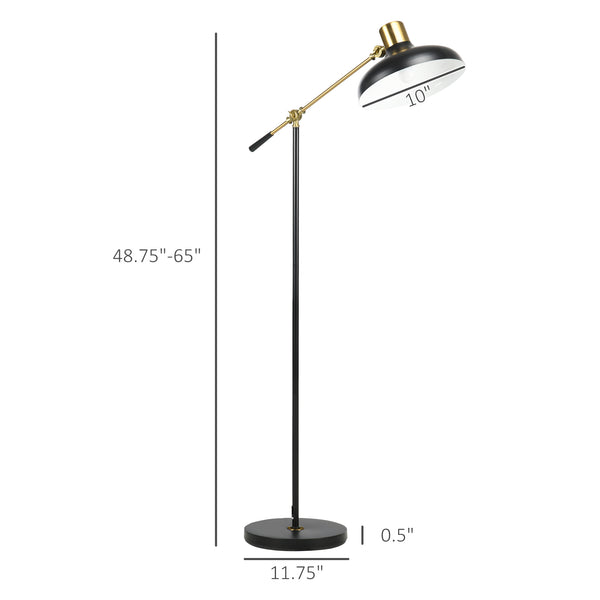 English Elm Standing Articulating Floor Lamp Black Gold Metal Industrial Task Light for Reading T3971P438381