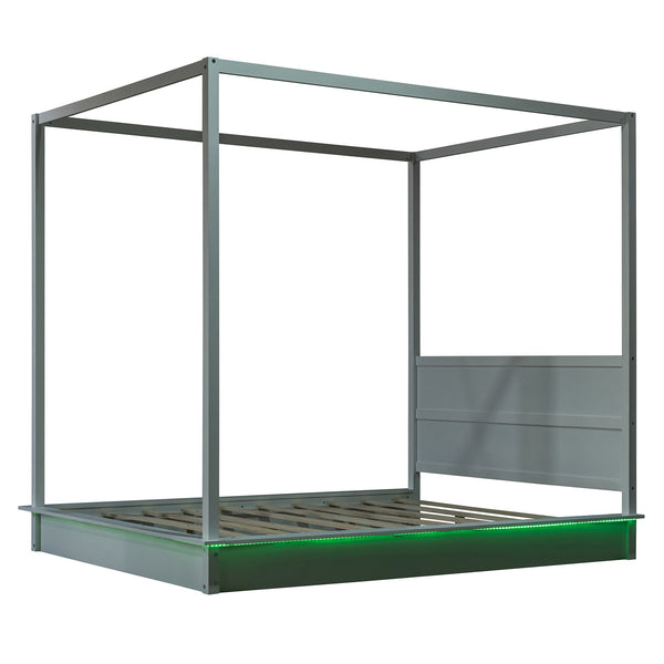 English Elm Queen LED Canopy Bed Frame White – Modern Platform Queen with Support Slats, No Box Spring Needed, Stylish Curtains-Friendly Design N708P292151K