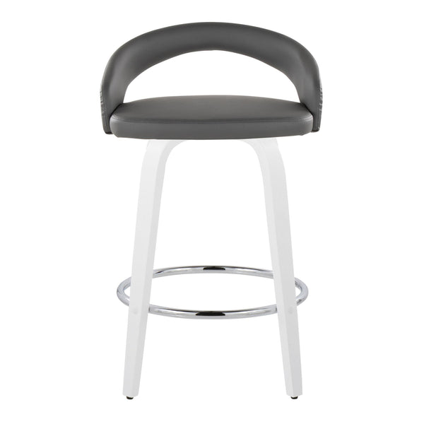 English Elm Fixed-height Swivel Counter Stools with Faux Leather Seats and Chrome Footrest Set of 2 B202S01833