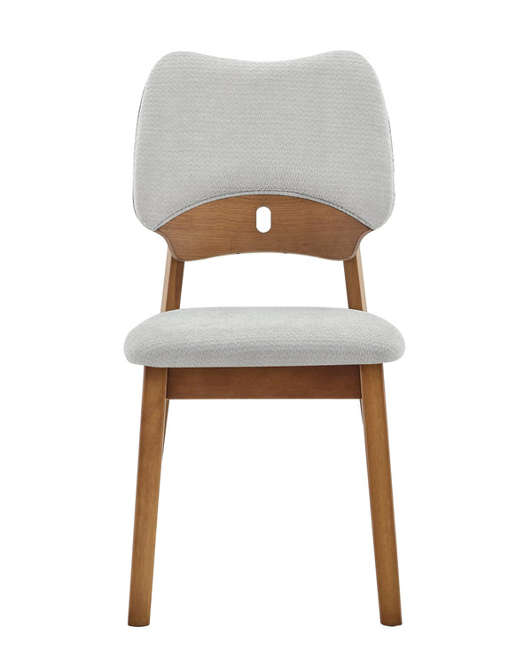 English Elm 2 Solid Walnut Toned Wood Dining Chairs Gray Fabric Seat Hollowed Backrest Modern W1151P455535
