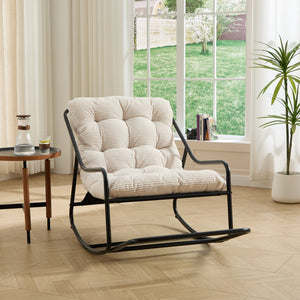 English Elm Outdoor Rocking Chair Steel Frame Corduroy Cushion Modern Armless Patio Lounge Seat W640P443543